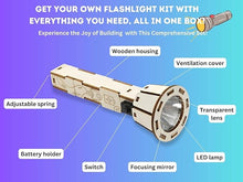 Load image into Gallery viewer, ZOVRION DIY Wooden Flashlight STEM Kit for Kids Aged 6-10 | Battery-Operated Educational Science Experiment Kit with Built-in Switch