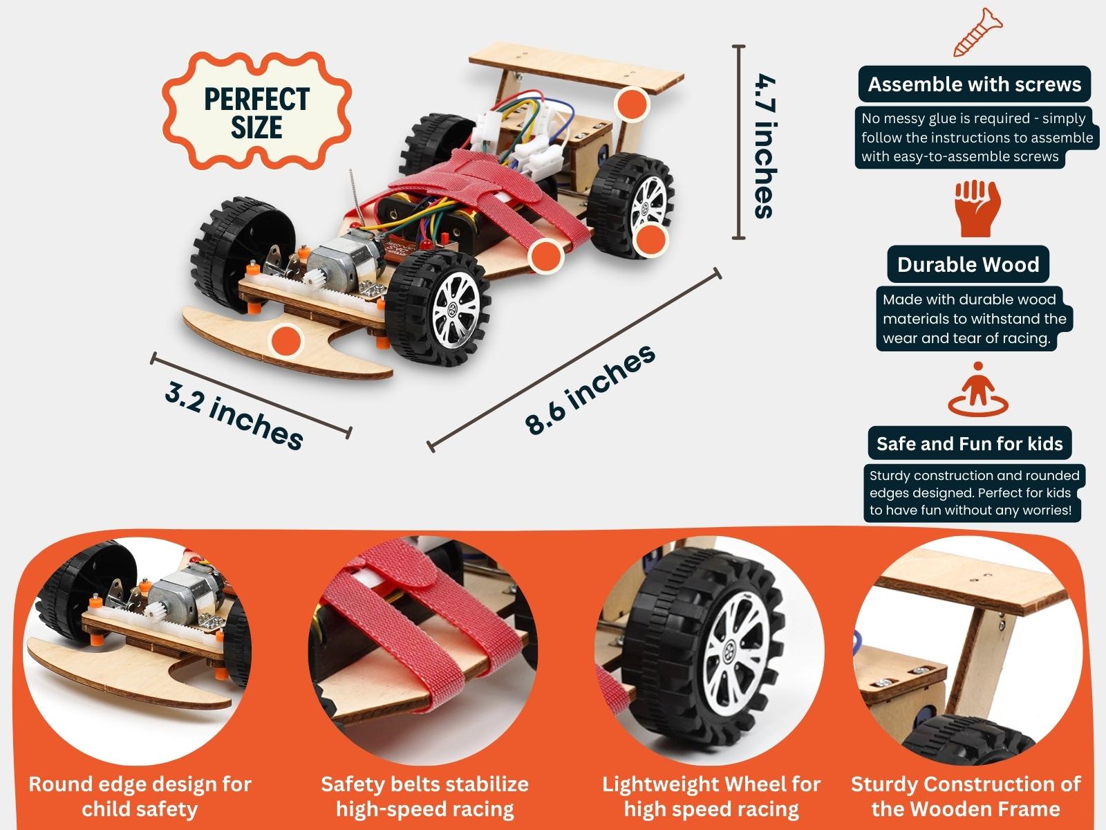 Wooden Solar Car Model Kits Educational Assembly Wireless Remote