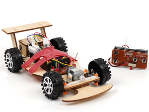 Pica Toys Wireless Remote Control Wooden Racing Car F1C - Upgraded Competition Edition, Science Experiment R/C Car Kit for Kids, STEM Project Model Car Kit to Build (Red)